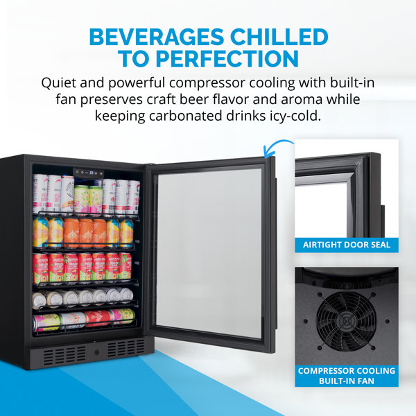Newair Beverage Refrigerator Cooler, 177 Can, Black Stainless Steel